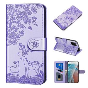 huismerk Voor Samsung Galaxy S20 + Sika Deer Embossing Patroon Horizontale Flip PU Lederen Case met Houder & Card Slot & Portemonnee & Fotolijst (Paars)