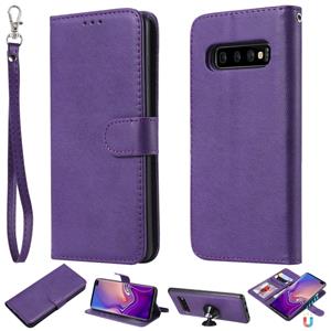 huismerk Voor Galaxy S10+ Solid Color Horizontal Flip Protective Case met Holder & Card Slots & Wallet & Photo Frame & Lanyard(Purple)