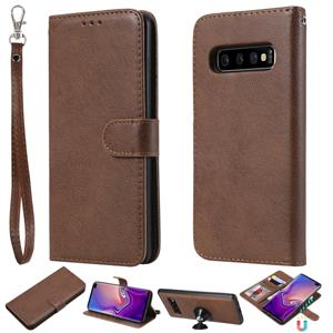 huismerk Voor Galaxy S10+ Solid Color Horizontal Flip Protective Case met Holder & Card Slots & Wallet & Photo Frame & Lanyard(Brown)