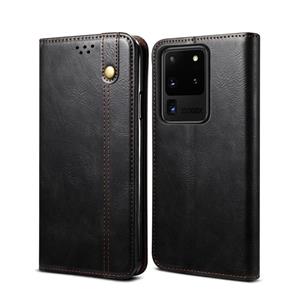 huismerk Voor Samsung Galaxy S20 UItra Simple Wax Crazy Horse Texture Horizontale Flip Lederen case met kaartslots & portemonnee(zwart)