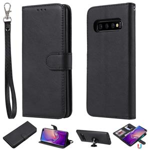 huismerk For Galaxy S10+ Solid Color Horizontal Flip Protective Case with Holder & Card Slots & Wallet & Photo Frame & Lanyard(Black)