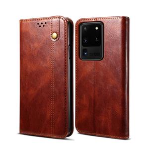 huismerk Voor Samsung Galaxy S20 UItra Simple Wax Crazy Horse Texture Horizontale Flip Lederen case met kaartslots & portemonnee(bruin)