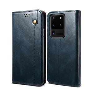 huismerk Voor Samsung Galaxy S20 UItra Simple Wax Crazy Horse Texture Horizontale Flip Lederen case met kaartslots & portemonnee (Navy Blue)