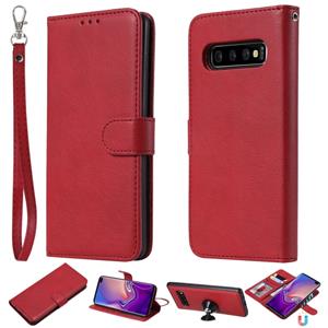 huismerk Voor Galaxy S10+ Solid Color Horizontal Flip Protective Case met Holder & Card Slots & Wallet & Photo Frame & Lanyard(Red)