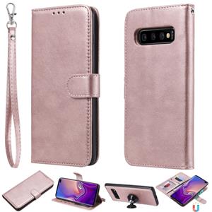 huismerk Voor Galaxy S10 + effen kleur horizontale Flip beschermende case met houder & kaartsleuven & portemonnee & foto frame & Lanyard (Rose goud)