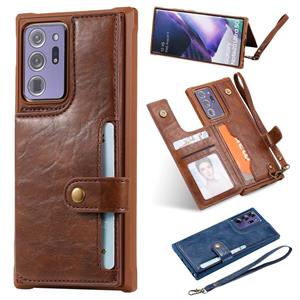 huismerk Schokbestendige horizontale flip beschermhoes met houder & kaartslots & portemonnee & fotolijst & korte lanyard voor Samsung Galaxy Note20 Ultra(Koffi