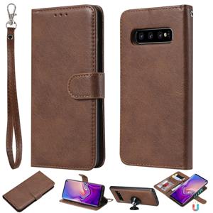 huismerk Voor Galaxy S10 Solid Color Horizontal Flip Protective Case met Holder & Card Slots & Wallet & Photo Frame & Lanyard(Brown)