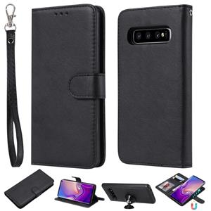 huismerk Voor Galaxy S10 Solid Color Horizontal Flip Protective Case met Holder & Card Slots & Wallet & Photo Frame & Lanyard(Black)