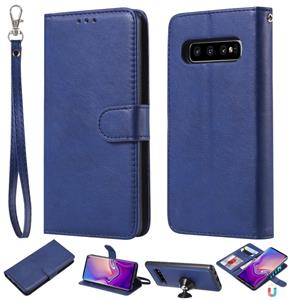 huismerk For Galaxy S10 Solid Color Horizontal Flip Protective Case with Holder & Card Slots & Wallet & Photo Frame & Lanyard(Blue)