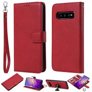 huismerk Voor Galaxy S10 Solid Color Horizontal Flip Protective Case met Holder & Card Slots & Wallet & Photo Frame & Lanyard(Red)