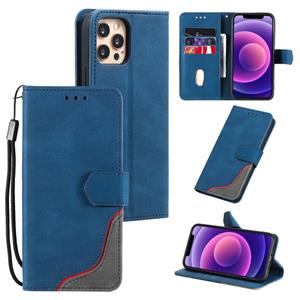 huismerk Drie-kleuren stiksels kalfstructuur horizontale flip lederen tas met houder & kaart slots & portefeuille voor iPhone 12 mini