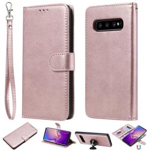 huismerk Voor Galaxy S10 effen kleur horizontale Flip beschermende case met houder & kaartsleuven & portemonnee & foto frame & Lanyard (Rose goud)