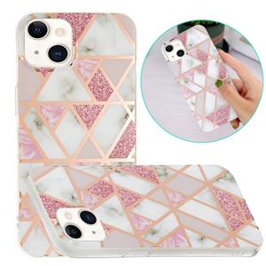 huismerk Electroplating TPU-beschermhoes voor iPhone 13 (roze witte rhombus)