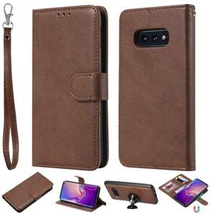 huismerk Voor Galaxy S10e Solid Color Horizontal Flip Protective Case met Holder & Card Slots & Wallet & Photo Frame & Lanyard(Brown)