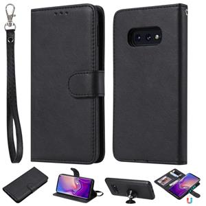 huismerk Voor Galaxy S10e Solid Color Horizontal Flip Protective Case met Holder & Card Slots & Wallet & Photo Frame & Lanyard(Black)