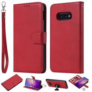 huismerk Voor Galaxy S10e Solid Color Horizontal Flip Protective Case met Holder & Card Slots & Wallet & Photo Frame & Lanyard(Red)