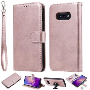 huismerk Voor Galaxy S10e effen kleur horizontale Flip beschermende case met houder & kaartsleuven & portemonnee & foto frame & Lanyard (Rose goud)