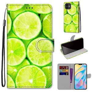 huismerk Gekleurde tekening Kruistextuur Horizontale Flip PU Lederen case met Houder & Card Slots & Wallet & Lanyard Voor iPhone 12 mini(Green Lemon)