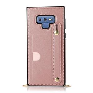 huismerk Voor Samsung Galaxy Note9 Polsband PU+TPU Schokbestendige beschermhoes met Crossbody Lanyard & Holder & Card Slot (Rose Gold)