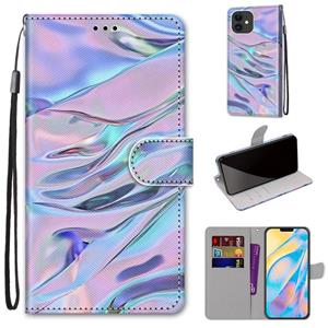 huismerk Gekleurde tekening Kruistextuur Horizontale Flip PU Lederen case met Houder & Card Slots & Wallet & Lanyard Voor iPhone 12 mini (Fluorescerende watert