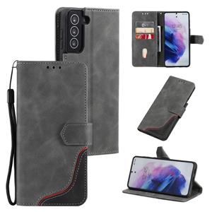 huismerk Drie-kleuren stiksels kalfstructuur horizontale flip lederen tas met houder & kaart slots & portemonnee voor Samsung Galaxy S21 5G