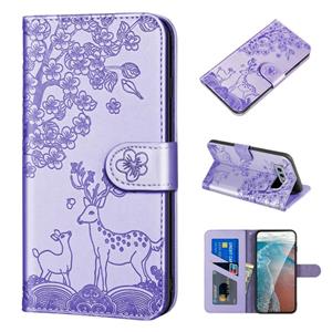 huismerk Voor Samsung Galaxy S10e Sika Deer Embossing Patroon Horizontale Flip PU Lederen Case met Houder & Card Slot & Portemonnee & Fotolijst (Paars)