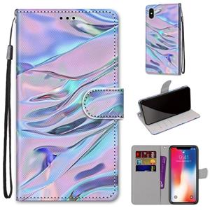 huismerk Gekleurde tekening Kruistextuur Horizontale Flip PU Lederen case met Holder & Card Slots & Wallet & Lanyard Voor iPhone XS / X(Fluorescerende watertex