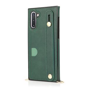 huismerk Voor Samsung Galaxy Note 10 Polsband PU+TPU Schokbestendige beschermhoes met Crossbody Lanyard & Holder & Card Slot(Groen)