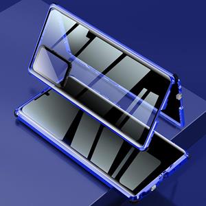 huismerk Voor Samsung Galaxy Note20 Ultra Schokbestendige anti-glurende magnetische metalen frame dubbelzijdige gehard glas kast (Blauw)