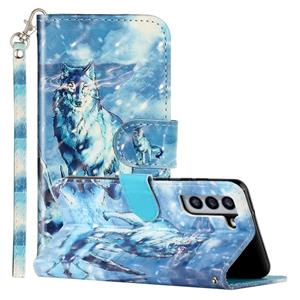 huismerk Voor Samsung Galaxy S22 5G 3D Patroon Horizontale Flip PU-lederen telefoonhoes (Sneeuwwolf)