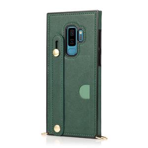 huismerk Voor Samsung Galaxy S9 Polsband PU+TPU Schokbestendige beschermhoes met Crossbody Lanyard & Holder & Card Slot(Groen)