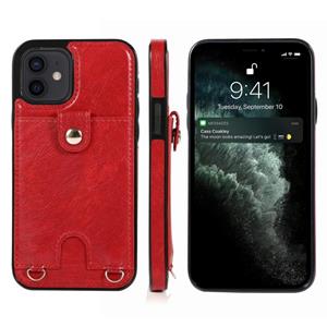 huismerk Schokbestendige PU Leather + TPU beschermhoes met kaartslot & lanyard voor iPhone 12 mini(Rood)