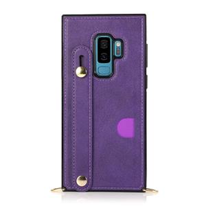 huismerk Voor Samsung Galaxy S9 Polsband PU+TPU Schokbestendige beschermhoes met Crossbody Lanyard & Holder & Card Slot(Paars)