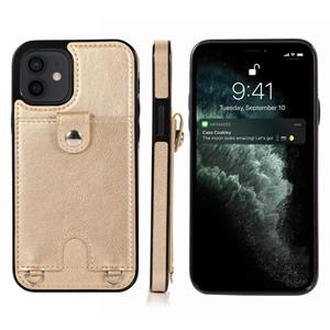 huismerk Schokbestendige PU Leather + TPU beschermhoes met kaartslot & lanyard voor iPhone 12 mini(Goud)