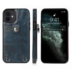 huismerk Schokbestendige PU Leather + TPU beschermhoes met kaartslot & lanyard voor iPhone 12 mini(Blauw)