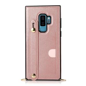 huismerk Voor Samsung Galaxy S9 Plus polsband PU+TPU Schokbestendige beschermhoes met Crossbody Lanyard & Holder & Card Slot (Rose Gold)