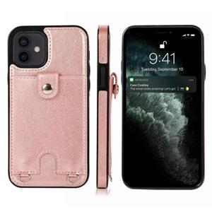 huismerk Schokbestendige PU Leather + TPU beschermhoes met kaartslot & lanyard voor iPhone 12 mini(Rose Gold)