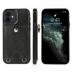 huismerk Schokbestendige PU Leather + TPU beschermhoes met kaartslot & lanyard voor iPhone 12 mini(Zwart)