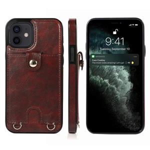 huismerk Schokbestendige PU Leather + TPU beschermhoes met kaartslot & lanyard voor iPhone 12 mini(Bruin)