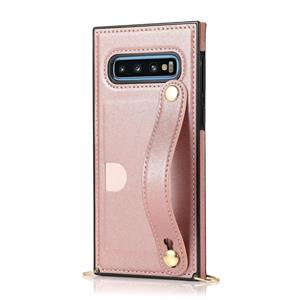 huismerk Voor Samsung Galaxy S10 polsband PU+TPU Schokbestendige beschermhoes met Crossbody Lanyard & Holder & Card Slot (Rose Gold)