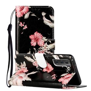 huismerk Voor Samsung Galaxy S22 5G Gekleurde Tekening Marmeren Patroon PU Lederen Telefoonhoes (Azalea)