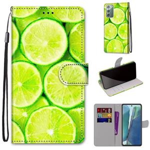 huismerk Voor Samsung Galaxy Note20 Gekleurde tekening kruistextuur Horizontale Flip PU Lederen case met Holder & Card Slots & Wallet & Lanyard(Lime)