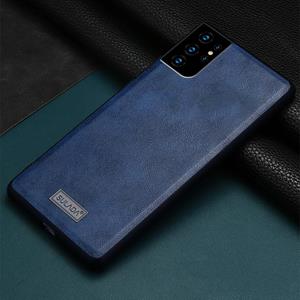 Voor Samsung Galaxy S21 Ultra 5G SULADA Schokbestendige TPU + Handgemaakte lederen beschermhoes(blauw)