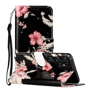 huismerk Voor Samsung Galaxy S22 Ultra 5G Gekleurde Tekening Marmeren Patroon PU Lederen Telefoonhoes (Azalea)