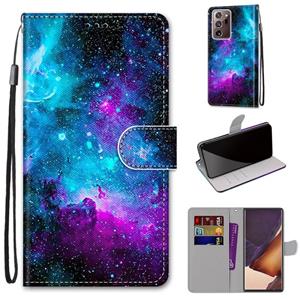 huismerk Voor Samsung Galaxy Note20 Ultra gekleurde tekening kruistextuur Horizontale Flip PU lederen kast met Holder & Card Slots & Wallet & Lanyard(Purple Gr