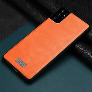 Voor Samsung Galaxy S21 Ultra 5G SULADA Schokbestendige TPU + Handgemaakte lederen beschermhoes(oranje)