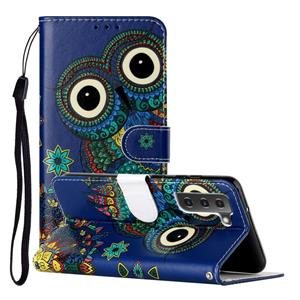 huismerk Voor Samsung Galaxy S22 5G olie reliëf patroon PU lederen telefoonhoes (blauwe uil)