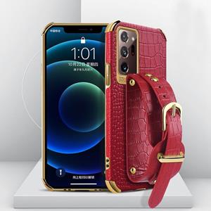 huismerk Voor Samsung Galaxy Note20 Ultra gegalvaniseerde TPU krokodillenpatroon lederen hoesje met polsband (rood)