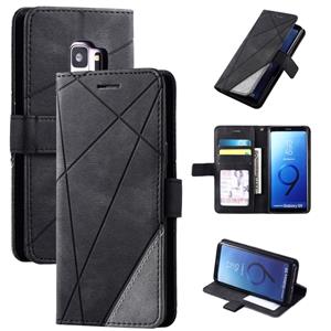 huismerk Voor Samsung Galaxy S9 Skin Feel Splicing Horizontal Flip Leather Case met Holder & Card Slots & Wallet & Photo Frame(Zwart)