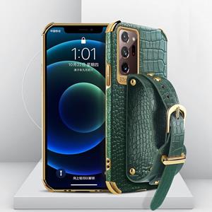 huismerk Voor Samsung Galaxy Note20 Ultra gegalvaniseerde TPU krokodil patroon lederen hoesje met polsband (groen)